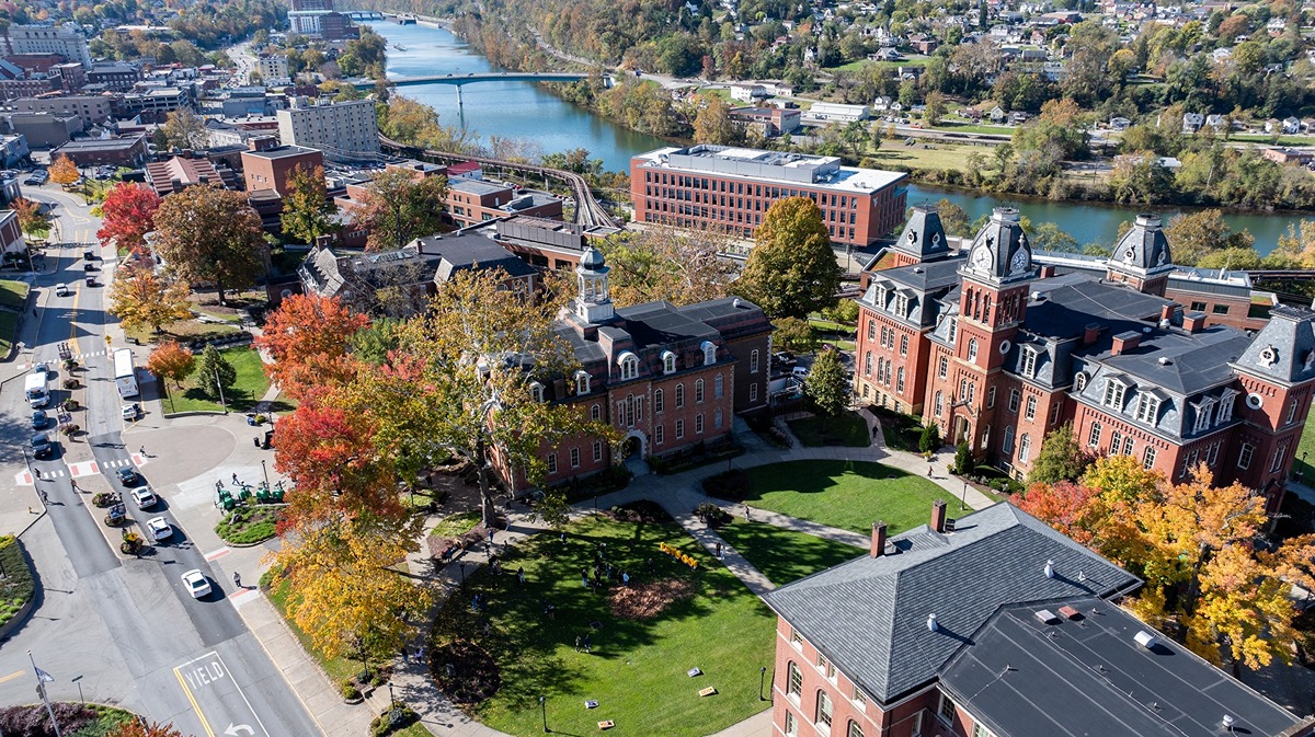 Woodburn Hall, Martin Hall, and other buildings on the Downtown Morgantown campus.